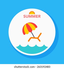 beach chair flat icon with long shadow on blue circle background , vector illustration , eps10