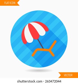beach chair flat icon with long shadow on blue circle background , vector illustration , eps10