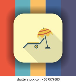 beach chair flat icon with long shadow, vector illustration