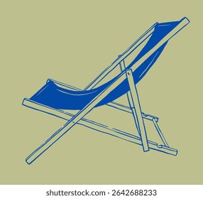 Beach chair hand drawn sketch vector illustration. Outdoor folding furniture item for patio, pool and deck. Summer vibe lounger drawing.
