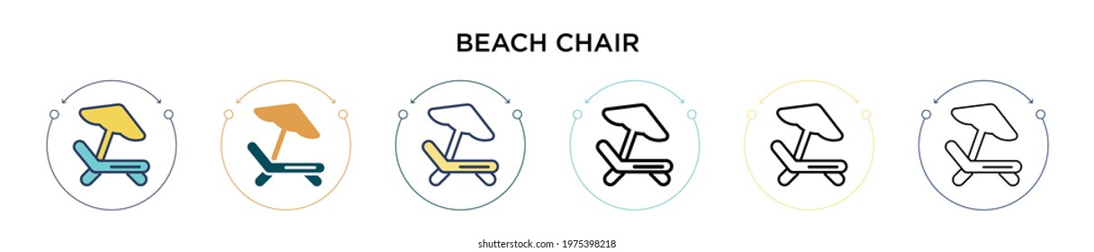 Beach chair icon in filled, thin line, outline and stroke style. Vector illustration of two colored and black beach chair vector icons designs can be used for mobile, ui, web