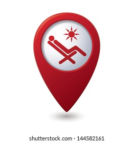 Beach chair icon on map pointer, vector illustration.