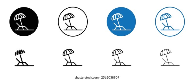 Beach chair icon set in black and blue colors