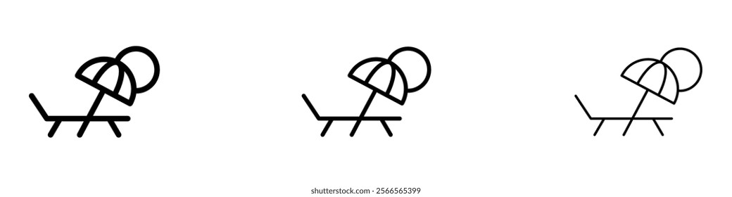 Beach chair icon in tree different line stroke sizes.