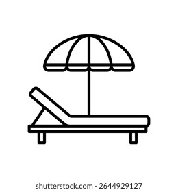 Beach chair icon with umbrella for sunbathing