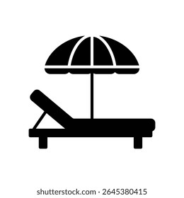 Beach chair icon with umbrella for sunbathing
