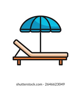 Beach chair icon with umbrella for sunbathing