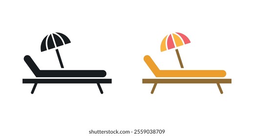 Beach chair icons in black and colored version