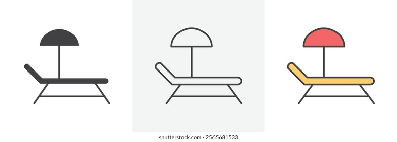 Beach chair icons in black and colored versions