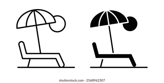 Beach chair icons in black and white colors