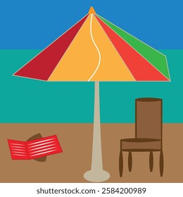 Beach Chair, multi color Umbrella, Summer holiday, Time to travel concept. Vector design