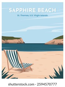 Beach Chair on Sandy Shore - Tropical Vacation Scene vector illustration