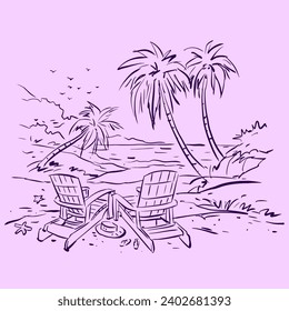 Beach chair on the beach vector for illustration, card, decoration
