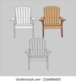 Beach Chair Retro color Vector Art, Wood Chair Outline vectors, Icons