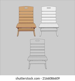Silla de playa Color retro Arte vector, Silla de madera Vectores de contorno, Iconos