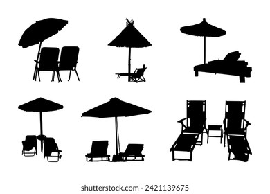 Beach chair silhouette vector suitable for various designs related to summer, vacation, holiday, travel, tourism, tropical, relaxation, resort, umbrella, recreation, outdoor and seaside themes. 