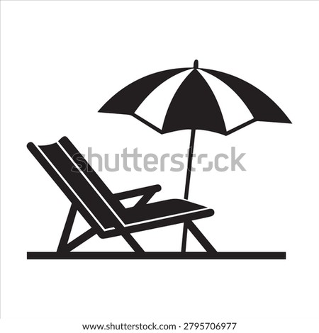 Beach chair silhouette vector, Beach umbrella and chair icon vector illustration.