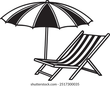 beach chair silhouette vector white background.