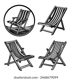 Beach chair silhouettes collection vector