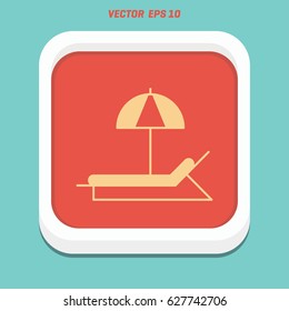 Beach chair with sun symbol on map pointer, vector illustration.