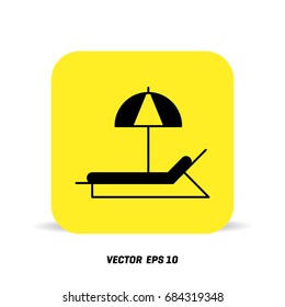 Beach chair with sun symbol on map pointer, vector illustration.