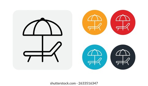 Beach chair with sun umbrella icon illustration isolated vector sign symbol