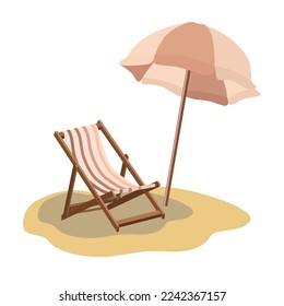 Beach chair and sun umbrella on the beach.Vector composition for tourist designs.