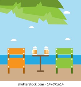 Beach chair with  two  beer,Vector cartoon business