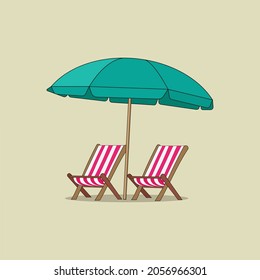 Beach chair and umbrella cartoon vector graphics