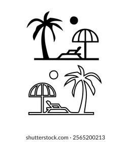 Beach chair with umbrella different style icon set. Line, glyph and filled outline colorful version, outline and filled vector sign. Symbol, logo illustration. Vector