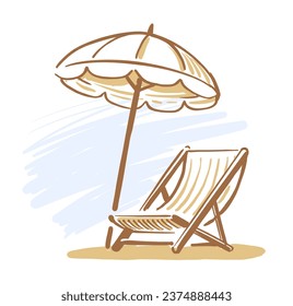 Beach chair with umbrella. Drawing.