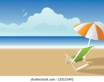 Beach Chair and Umbrella. EPS 8 vector, grouped for easy editing. No open shapes or paths.