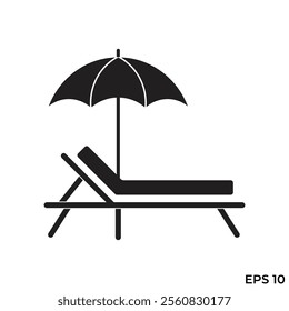 beach chair and umbrella flat icon vector