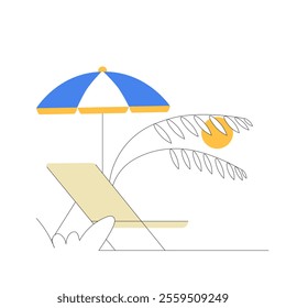 Beach Chair And Umbrella in Flat Vector Illustration Symbolizing Summer, Relaxation, And Outdoor Leisure, Isolated on White Background