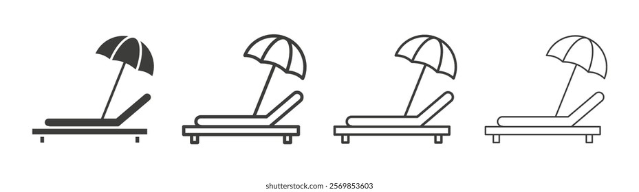 Beach chair with umbrella icon flat and linear vector illustration on white background.