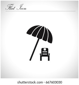 Beach chair with umbrella. Icon flat.