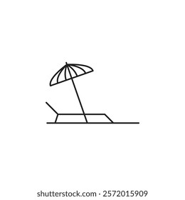 Beach chair with umbrella icon in liner stroke style