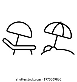 Beach chair and beach umbrella icon with outline style and pixel perfect base. Suitable for website design, logo, app and UI. Based on the size of the icon in general, so it can be reduced.