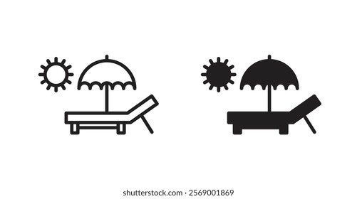 Beach chair with umbrella icon set vector graphics designs