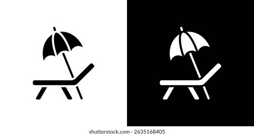 Beach chair with umbrella icon symbols. Vector illustration.