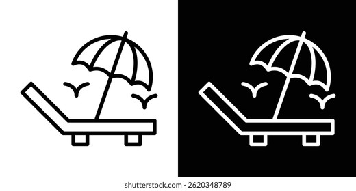 Beach chair with umbrella icon vector for web and mobile app. Symbol isolated.