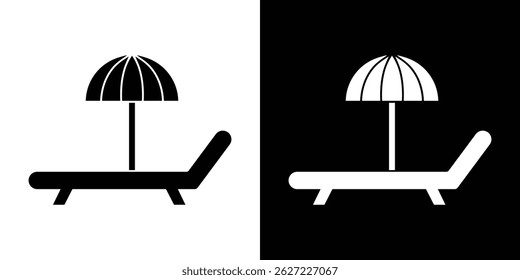 Beach chair with umbrella icon vector, solid illustration, pictogram