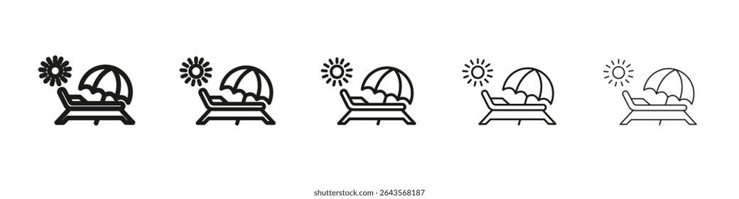 Beach chair with umbrella icon vector outline set illustration sign