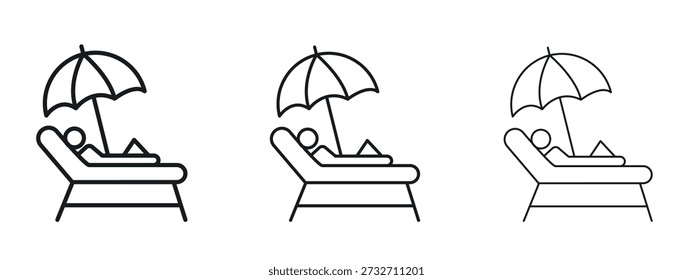 Silla de playa con el icono del paraguas Plantilla del diseño del logotipo del Vector. Gráficos de trazo editables.