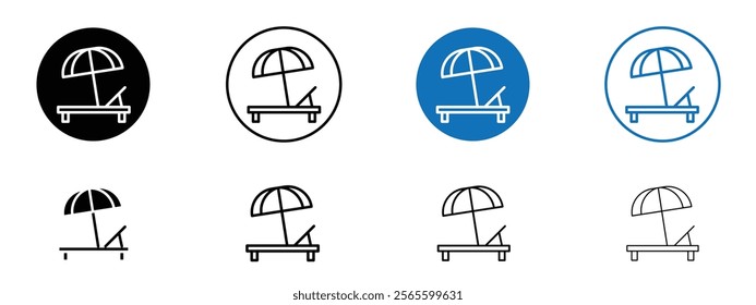 Beach chair with umbrella icons in black and blue colors