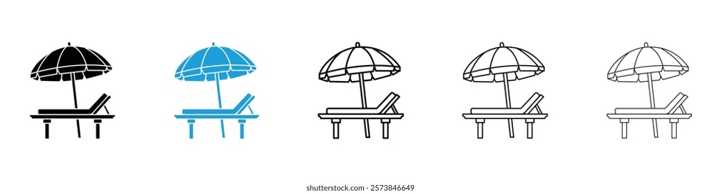 Beach chair with umbrella icons in filled and 3 stroke weights