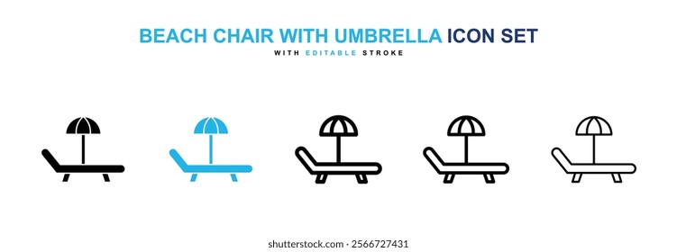 Beach chair with umbrella icons vector collection pack.