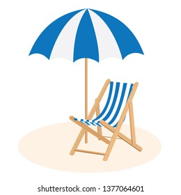 beach chair with umbrella isolated on a white background