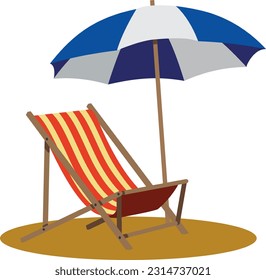  beach chair with umbrella isolated on a white background