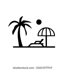 Beach chair with umbrella . Line, glyph and filled outline colorful version, outline and filled vector sign. Symbol, logo illustration. Vector